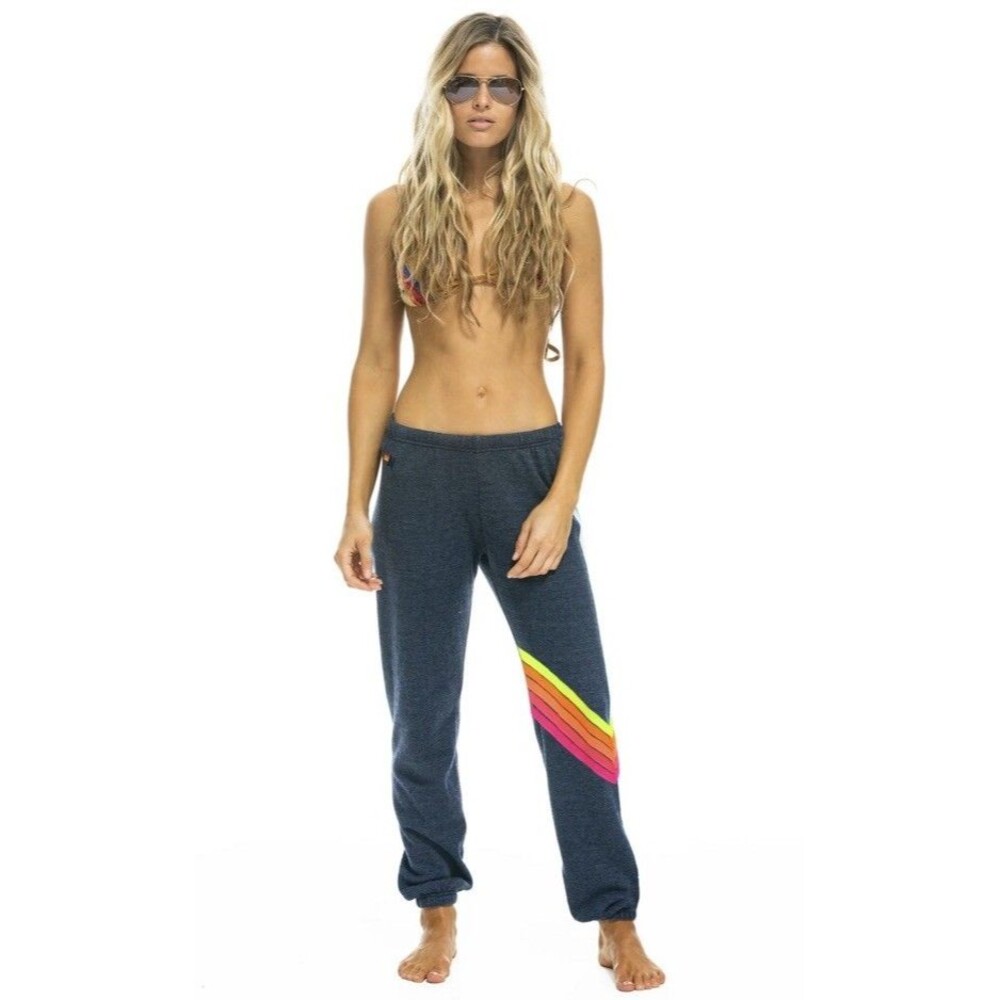 Aviator Nation Navy Joggers with Yellow, Orange & Pink Chevron